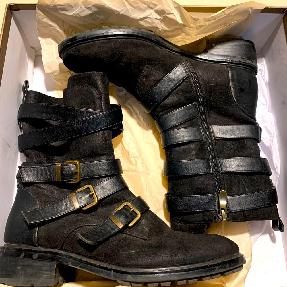 Azure Italian Fashion Synthetic Suede/Leather mid-calf boots